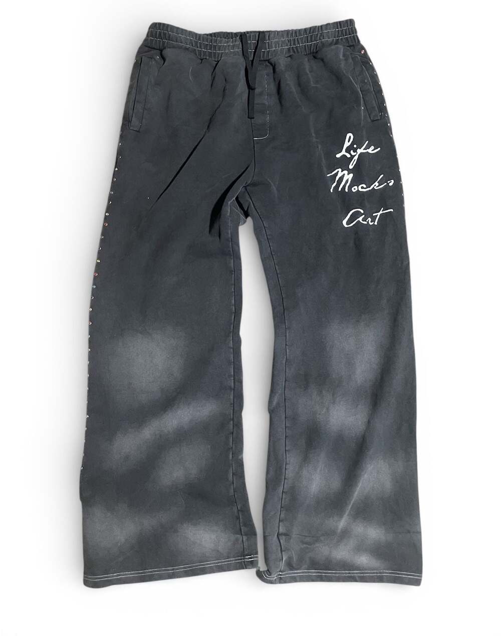 Life Mocks Art Rhinestone Gemstone Sweatpants in Washed Black